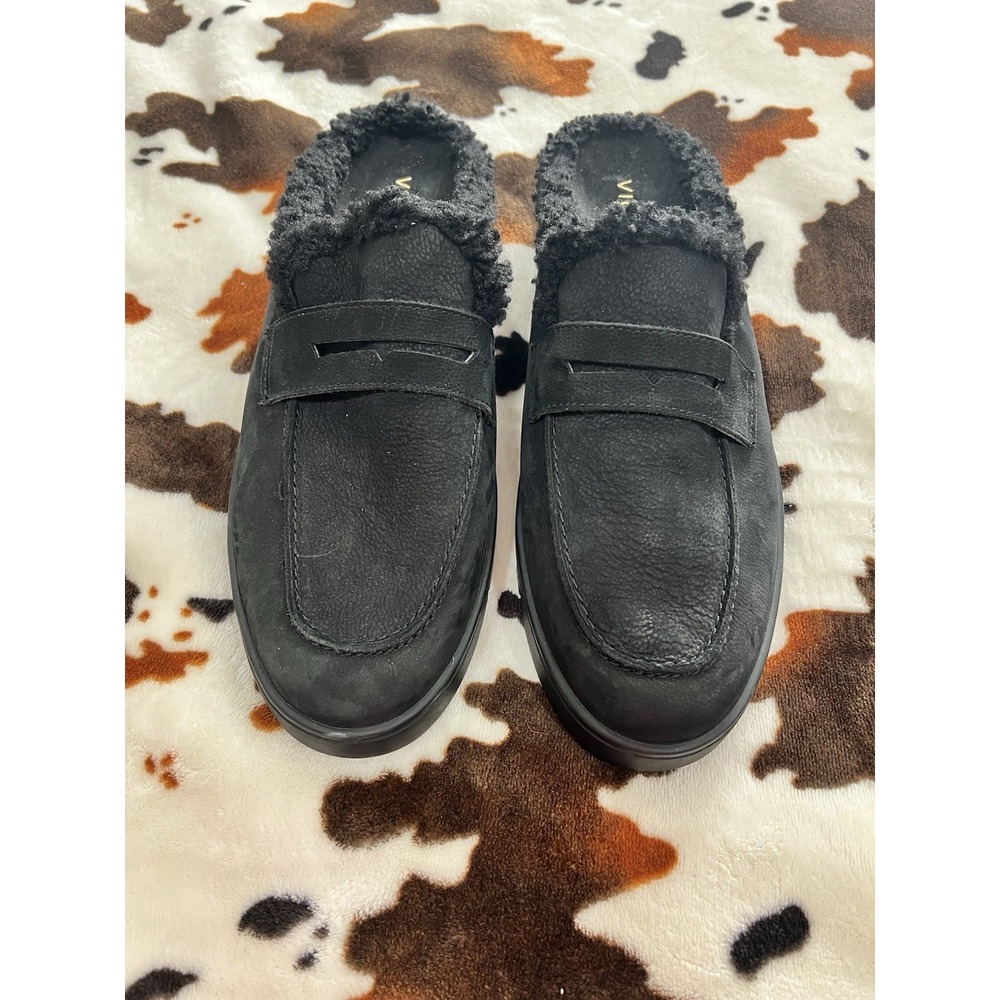 Women's Vionic Uptown Mule Black Suede Slip On Faux Fur New Size 12